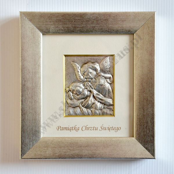 ANIOŁ STRÓŻ - OBRAZEK SREBRNY W RAMCE - 85487