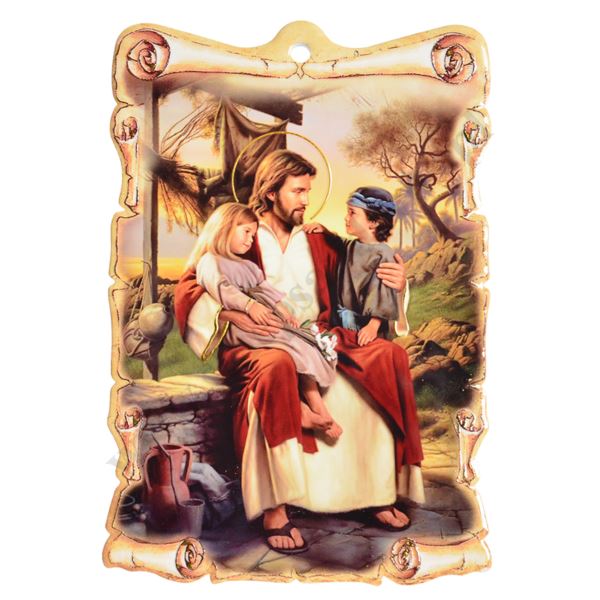 PAN JEZUS Z DZIEĆMI - obrazek ceramiczny 15 x 22 cm - 45949