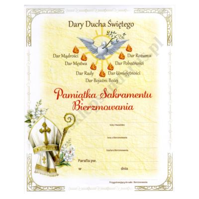 PAMIĄTKA SAKRAMENTU BIERZMOWANIA - 20 x 25 cm - 65727