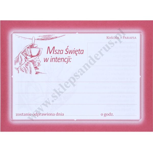 KARTKA - INTECJA MSZY ŚWIĘTEJ - format 14 x 10.3 cm - paczka 50 szt. - 7299