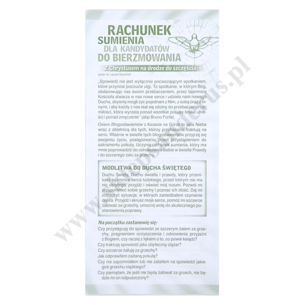 RACHUNEK SUMIENIA DLA KANDYDATÓW DO BIERZMOWANIA - format 9.8 x 21 cm - paczka 25 szt. - 7977