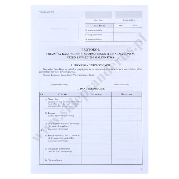 PROTOKÓŁ PRZEDMAŁŻEŃSKI - format A4 - paczka 10 szt. - 8804