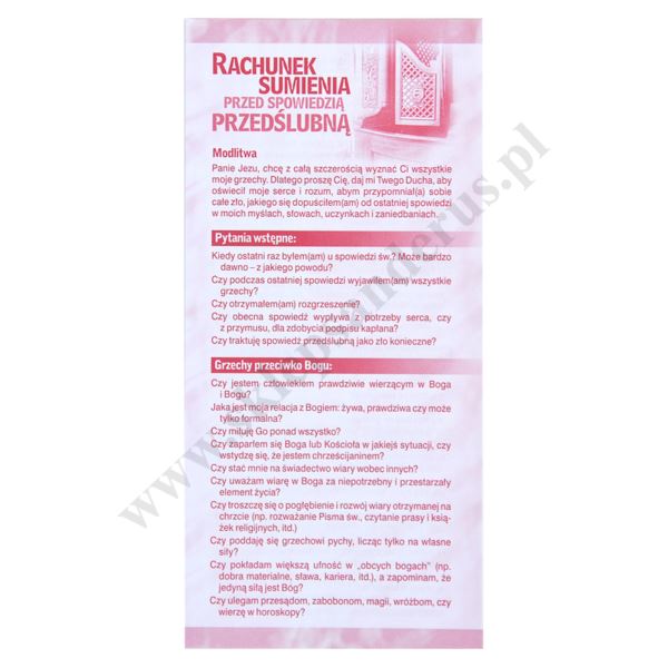 RACHUNEK SUMIENIA PRZED SPOWIEDZIĄ PRZEDŚLUBNĄ - format 9.8 x 21 cm - paczka 25 szt. - 5473