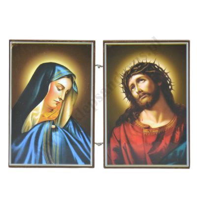 PAN JEZUS W CIERNIOWEJ KORONIE I MATKA BOŻA BOLESNA - dyptyk - 12 x 8.4 cm - 30078