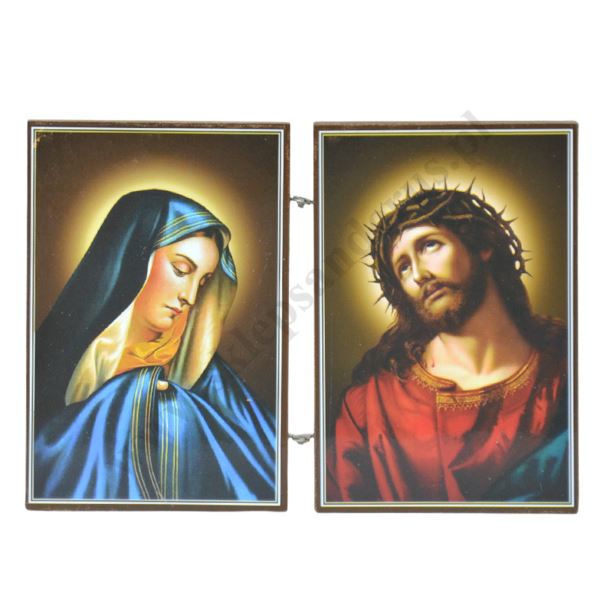 PAN JEZUS W CIERNIOWEJ KORONIE I MATKA BOŻA BOLESNA - dyptyk - 12 x 8.4 cm - 30078