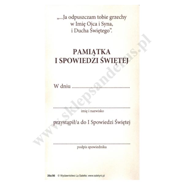 JEZU UFAM TOBIE, POWRÓT SYNA MARNOTRAWNEGO - PAMIĄTKA I SPOWIEDZI ŚWIĘTEJ - obrazek 7 x 13 cm - paczka 100 szt. - 78935
