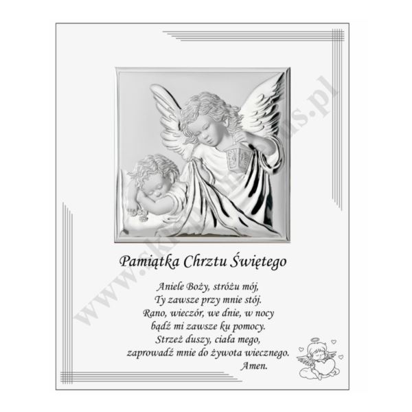 ANIOŁ STRÓŻ - OBRAZEK SREBRNY - 20 x 25 cm - VL880S3BI