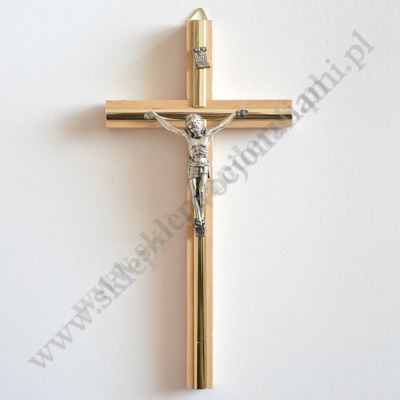 KRZYŻ DREWNIANY Z WSTAWKĄ METALOWĄ - wys.20 cm - 5064A