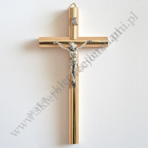 KRZYŻ DREWNIANY Z WSTAWKĄ METALOWĄ - wys.20 cm - 5064A