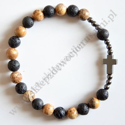 DZIESIĄTKA RÓŻAŃCA LAWA WULKANICZNA + JASPIS - bransoletka - 83632