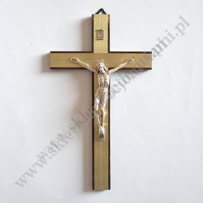 KRZYŻ DREWNIANY Z METALOWĄ WSTAWKĄ - wys.25 cm - 4340