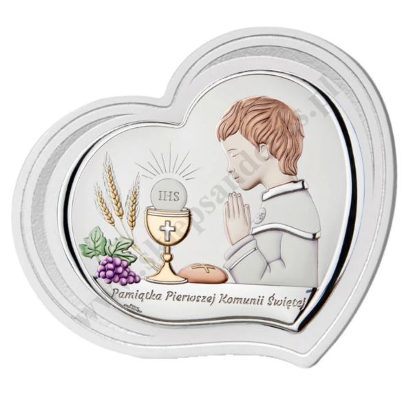 PAMIĄTKA I KOMUNII ŚWIĘTEJ - OBRAZEK SREBRNY 19 x 16 cm - VL855/4LCOL