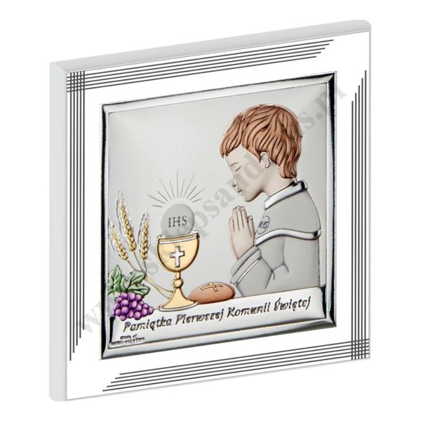 PAMIĄTKA I KOMUNII ŚWIĘTEJ - OBRAZEK SREBRNY format 17 x 17 cm - VL848/4LCOL