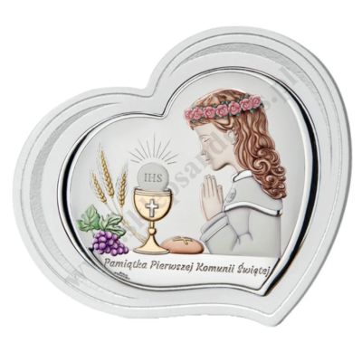 PAMIĄTKA I KOMUNII ŚWIĘTEJ - OBRAZEK SREBRNY format 19 x 16 cm - VL856/4LCOL
