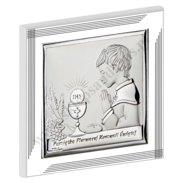 PAMIĄTKA I KOMUNII ŚWIĘTEJ - OBRAZEK SREBRNY format 17 x 17 cm - VL848/4L