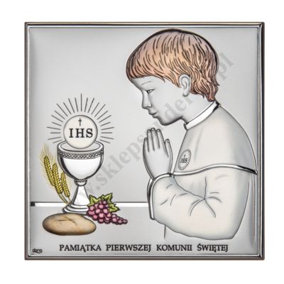 PAMIĄTKA I KOMUNII ŚWIĘTEJ - OBRAZEK SREBRNY format 11 x 11 cm - DS48/2CO