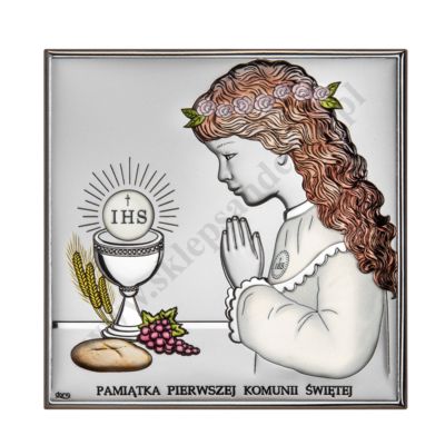 PAMIĄTKA I KOMUNII ŚWIĘTEJ - OBRAZEK SREBRNY format 11 x 11 cm - DS48/2CA
