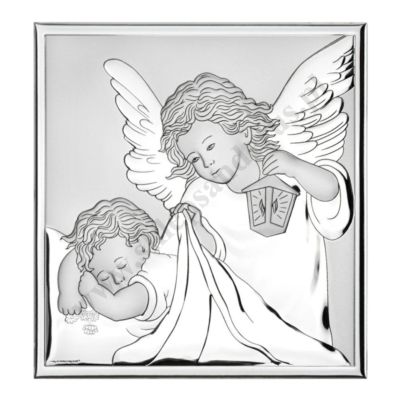ANIOŁ STRÓŻ - OBRAZEK SREBRNY 18 x 18 cm - 6832/3X