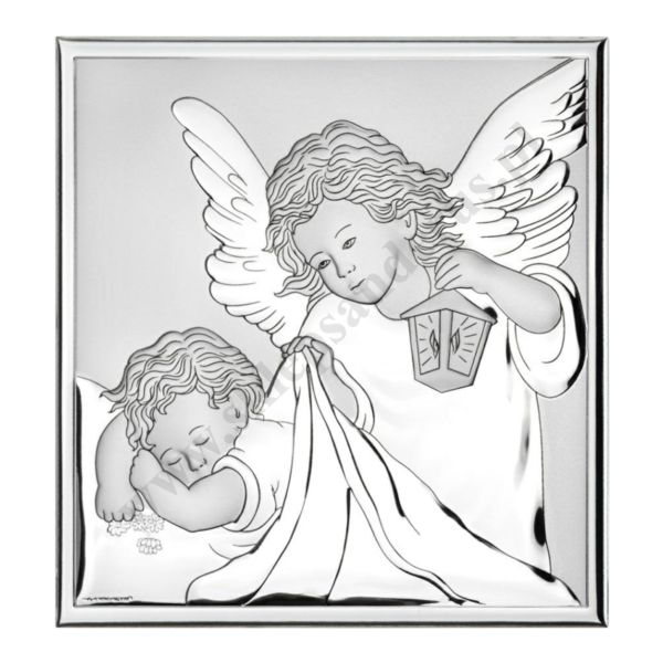 ANIOŁ STRÓŻ - OBRAZEK SREBRNY 18 x 18 cm - 6832/3X