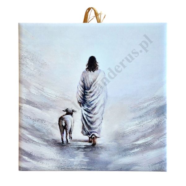 PAN JEZUS Z BARANKIEM - obrazek na ceramice 15 x 15 cm - 45162