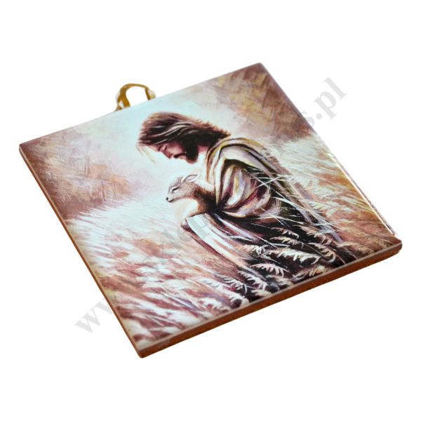 PAN JEZUS Z BARANKIEM - obrazek na ceramice 10 x 10 cm - 45192