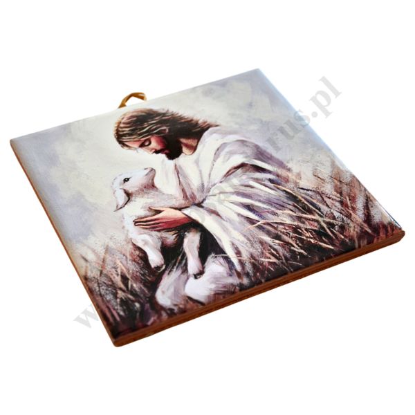 PAN JEZUS Z BARANKIEM - obrazek na ceramice 15 x 15 cm - 45164
