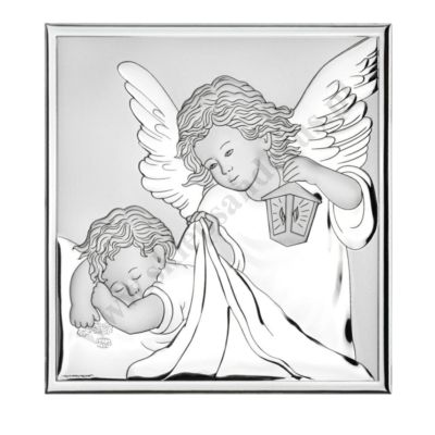 ANIOŁ STRÓŻ - OBRAZEK SREBRNY 8 x 8 cm - 6832/2