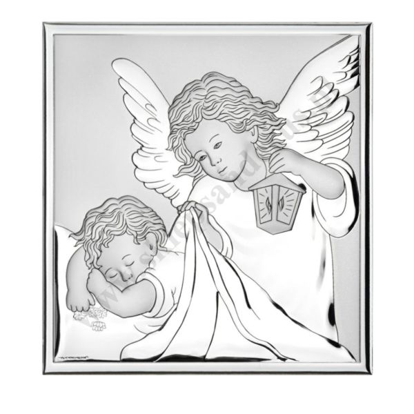 ANIOŁ STRÓŻ - OBRAZEK SREBRNY 8 x 8 cm - 6832/2