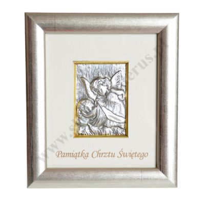 ANIOŁ STRÓŻ - OBRAZEK SREBRNY W RAMCE - format 12.5 x 14.5 cm - 8985