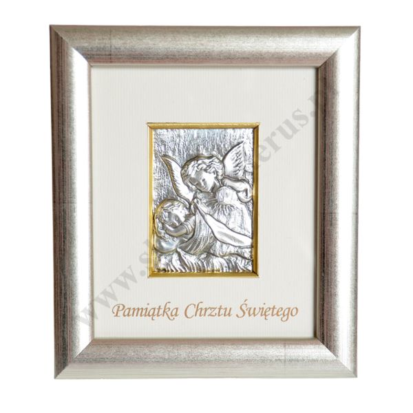 ANIOŁ STRÓŻ - OBRAZEK SREBRNY W RAMCE - format 12.5 x 14.5 cm - 8985