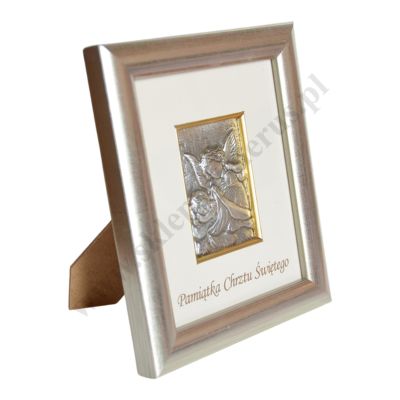 ANIOŁ STRÓŻ - OBRAZEK SREBRNY W RAMCE - format 12.5 x 14.5 cm - 8985