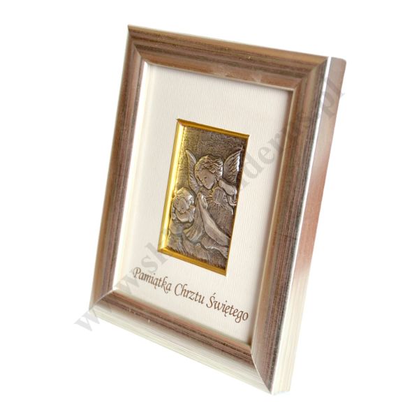ANIOŁ STRÓŻ - OBRAZEK SREBRNY W RAMCE - format 12.5 x 14.5 cm - 8985