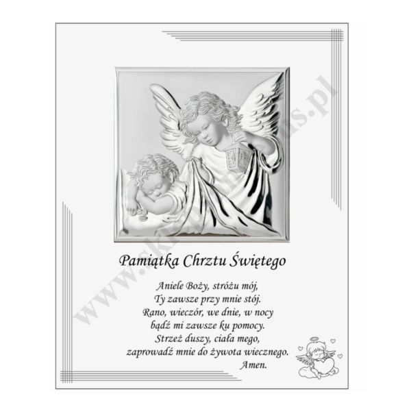 ANIOŁ STRÓŻ - OBRAZEK SREBRNY - 20 x 25 cm - VL880S3BI