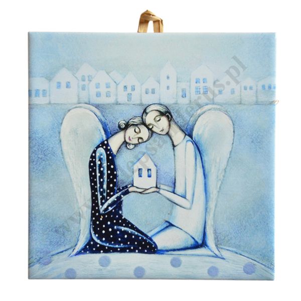 ANIOŁY Z DOMKIEM - obrazek na ceramice 10 x 10 cm - 30835