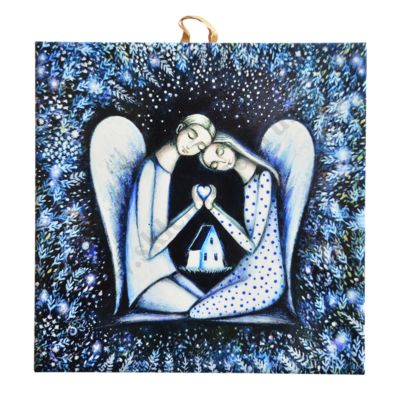 ANIOŁY Z SERCEM - obrazek na ceramice 15 x 15 cm - 30852