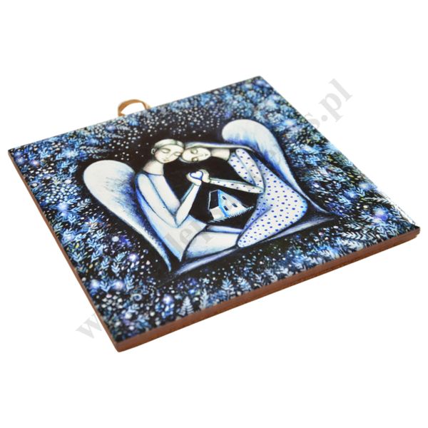 ANIOŁY Z SERCEM - obrazek na ceramice 15 x 15 cm - 30852
