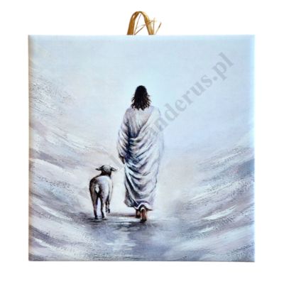 PAN JEZUS Z BARANKIEM - obrazek na ceramice 15 x 15 cm - 45162