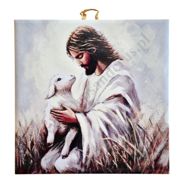 PAN JEZUS Z BARANKIEM - obrazek na ceramice 15 x 15 cm - 45164