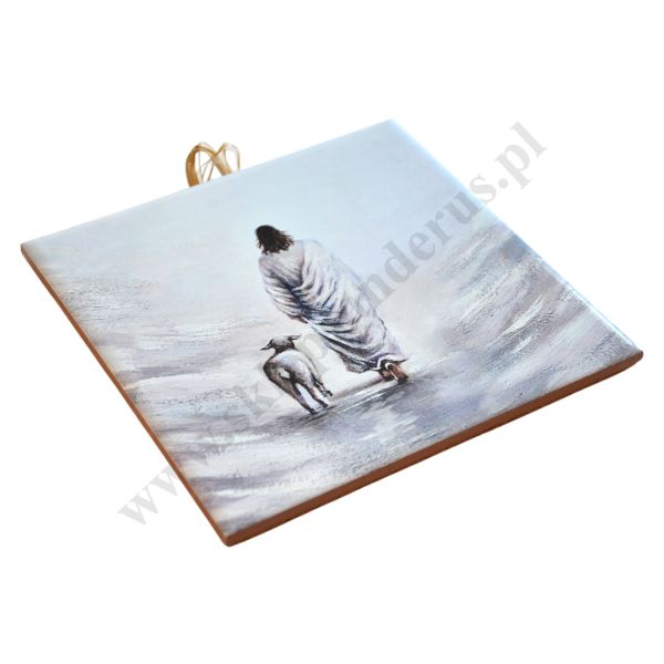 PAN JEZUS Z BARANKIEM - obrazek na ceramice 10 x 10 cm - 45189