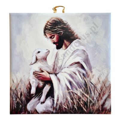 PAN JEZUS Z BARANKIEM - obrazek na ceramice 10 x 10 cm - 45191