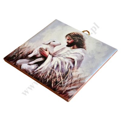 PAN JEZUS Z BARANKIEM - obrazek na ceramice 10 x 10 cm - 45191