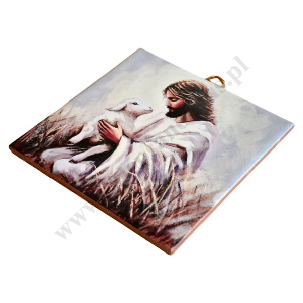 PAN JEZUS Z BARANKIEM - obrazek na ceramice 10 x 10 cm - 45191