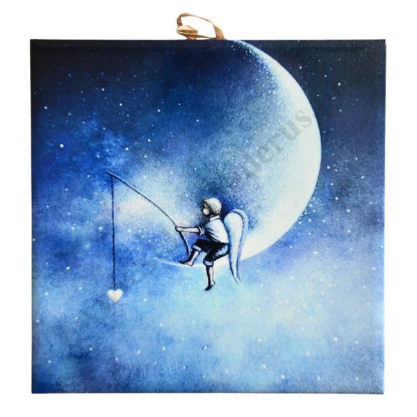 ANIOŁ NA KSIĘŻYCU - obrazek na ceramice 15 x 15 cm - 56598
