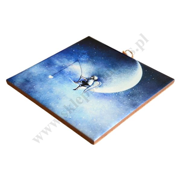 ANIOŁ NA KSIĘŻYCU - obrazek na ceramice 15 x 15 cm - 56598