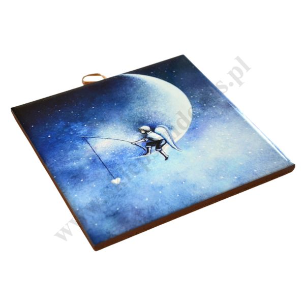 ANIOŁ NA KSIĘŻYCU - obrazek na ceramice 15 x 15 cm - 56598