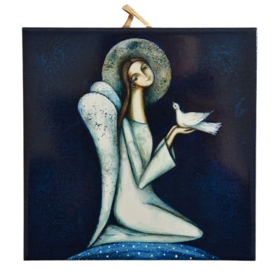 ANIOŁ Z GOŁĘBIEM - obrazek na ceramice 15 x 15 cm - 56949
