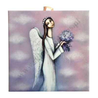 ANIOŁ Z BUKIETEM - obrazek na ceramice 15 x 15 cm - 56950