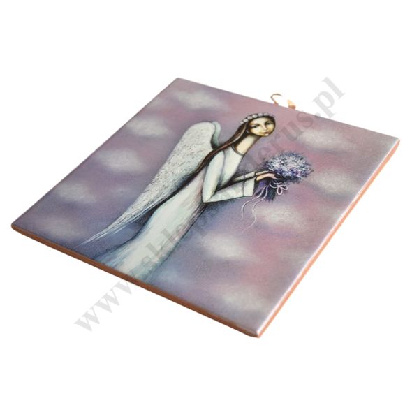 ANIOŁ Z BUKIETEM - obrazek na ceramice 15 x 15 cm - 56950