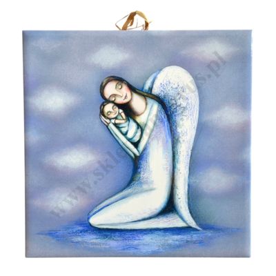 ANIOŁ I DZIECKO - obrazek na ceramice 15 x 15 cm - 56951