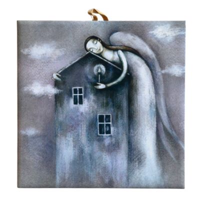 ANIOŁ I DOM - obrazek na ceramice 15 x 15 cm - 58004